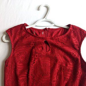 Red crochet-detail cocktail dress